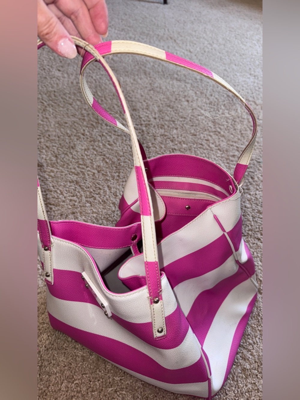 kate spade Pink and White Striped Leather Tote - Picture 7 of 8